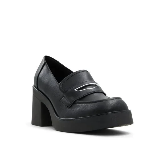 Call It Spring SEREENA High Heel Chunky Vegan Leather Loafers - Black - Picture 2 of 8